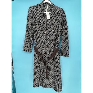 NY Collection Black Print Casual Shirt Dress With Belt 1X